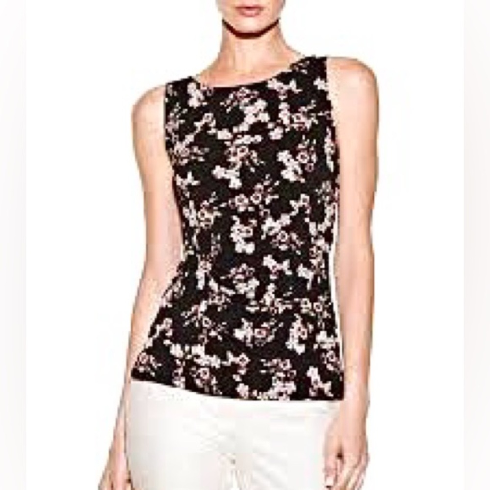 WHBM FLORAL SIDE RUCHED SLEEVELESS TOP - Picture 11 of 12